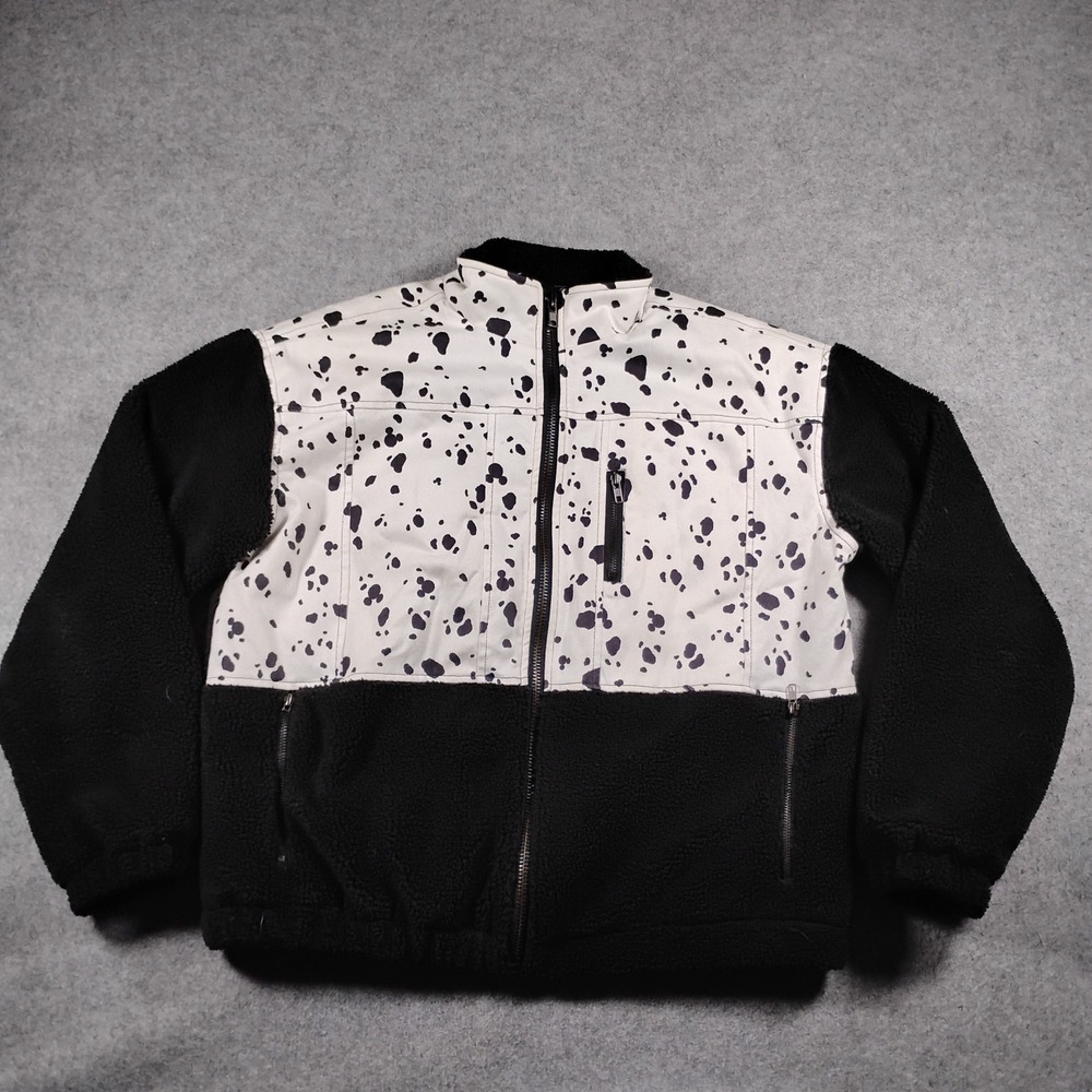 Disney x Eggie Dalmatian Print Sherpa Fleece Bomber Jacket Black White Medium